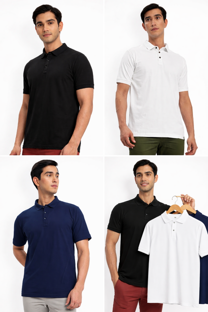 Poly Cotton Solid Half Sleeves Men's Polo T-Shirt (Pack of 3)